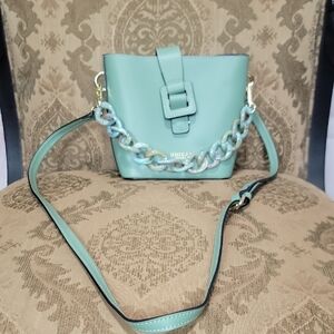 Chic Aqua Crossbody Bag with Chain Accent